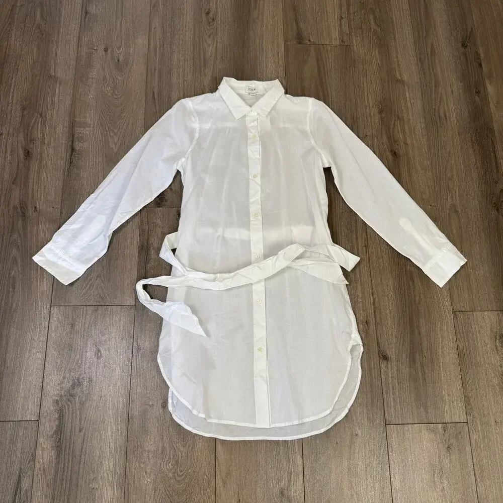 J.Crew Cover-up Shirtdress Sz XS White Semi-sheer Long Sleeve Belted Button Down
